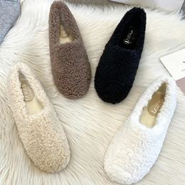 Dress Shoes Winter Luxury Moccasins Femme Cotton Women Warm Plush Loafers Curly Fur Flats Woman Slippers 231019
