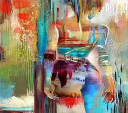 Brightcoloured Girl Handpainted contemporary Abstract Wall Deco Art Oil Painting On Canvas Multi Customised sizes Ab0093655254