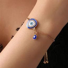 2021 Turkish Lucky Blue Crystal Evil Eye Bracelets For Women Handmade Gold Chains Lucky Jewelry Bracelet woman jewelry284S