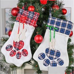 Christmas Decorations Stockings Animal Dog Cat Paw Gift Bag Monogrammed Candy Stocking Tree Ornaments Year Xmas Home Decoration Drop Dhifs