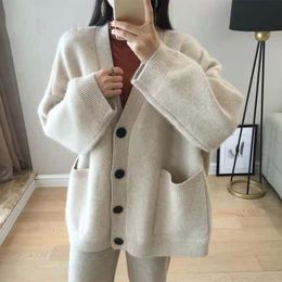 Übergroße Strickjacken Kaschmir Strickktigan lässig Sweater Frauen solide eleganter Winterpullover Koreanisch Haruku Mantel