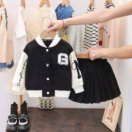 Clothing Sets Autumn Baby Girls Clothes Sets Infant Sports Baseball Uniform Letter Cardigan Jackets Top and Pleated Skirt Suit Kid Outfits J231020