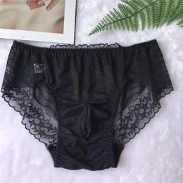 Underpants Sexy Men's Briefs Erotic Lace Transparent Underwear Men Bikini Gay Jacquard Soft Slip Fabric 231019