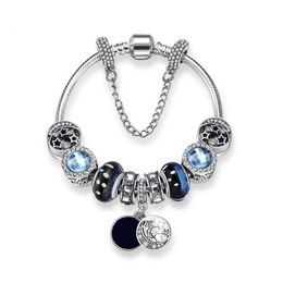 New 925 silver original Pandoras Blue Star Moon Crystal Bracelet Glass charm Bead Pendant Bracelets For Women DIY Jewellery Gifts266L