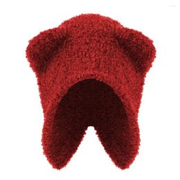 Berets Plush Bear Ear Hat Stylish Knit For Women Warm Comfortable Cute Winter Protection Cotton Head Wrap