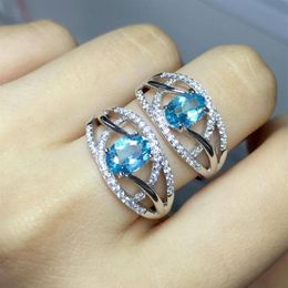 Cluster Rings MeiBaPJ925 Sterling Silver Inlaid With Natural London Blue Topaz Stone Open Ring For Women330A