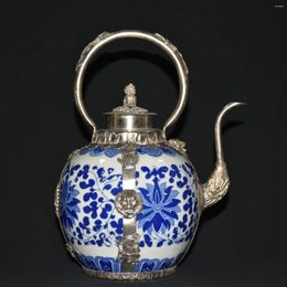 Bottles Old Chinese Blue And White Porcelain Copper Teapot Wine Pot Home Decoration