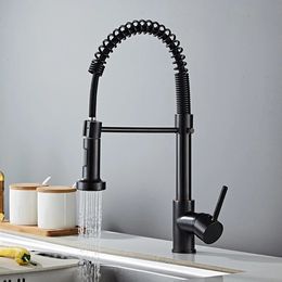 Kitchen Faucets Tianview Brass Spring Faucet Single Handle Hole Swivel Bathroom Black and cold dual control 231019
