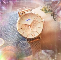 Popular Business Women's Lovers Watch Top Designer Quartz Movement Clock Stainless Steel Mesh 3D Bee Skeleton Dial Ultra Thin Rose Gold Silver Color Wristwatch Gifts