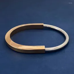 Bangle High Quality Lock Shaped Smooth Surface Colour Separation Bracelet Luxury Fine Jewellery For Women