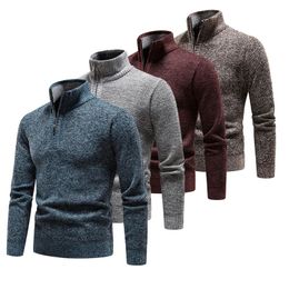 Men's Sweaters Winter Fleece Thicker Sweater Half Zipper Turtleneck Warm Pullover Quality Male Slim Knitted Wool for Spring 231020