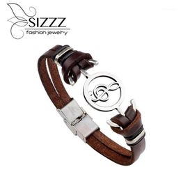 Charm Bracelets 2021 22cm Long Retro Fashion Men's Bracelet Music Notes Stainless Steel Leather For Men1241N