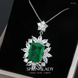 Pendant Necklaces SpringLady Vintage Emerald Paraiba Necklace For Women Chain With Star Zircon Gemstone Chocker Female Mother's Day Gift