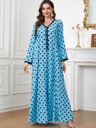 Ethnic Clothing Eid Muslim Party Abaya Women Dress Point Print Morocco Caftan Elegant Maxi Abayas Gowns Dubai Arabic Robe Outwear 2023