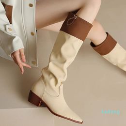 Boot Fashion Patchwork Knee High Boots 2024 Autumn Winter y Platform Elastic Long Woman