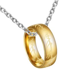Chokers Engraved Gold Plated Stainless Steel The Ring Pendant Necklace One pc for Men Women Girls 231020