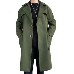 Misturas de lã masculina com capuz longo casacos de lã oversized cor sólida inverno blusão estilo coreano casual outwear 231019