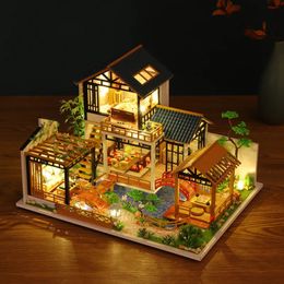 Doll House Accessories DIY Doll House with Cover Miniature Model Building Blocks Children's Toys Miniature Dollhouse Miniature Wooden Toys 231019