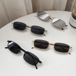 Sunglasses Personalized Metal Frame Retro Small Rectangular Wrapped Unisex Style UV400 Resin Lens