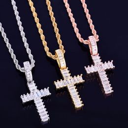 Ice Out Square Zircon Men's Cross Pendant Necklace Rock Street Hip Hop Jewellery Three Colours for Gift223Z