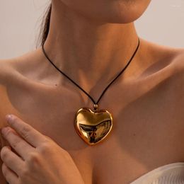 Pendant Necklaces Minar Chic 18K Gold PVD Plated Titanium Steel Black Colour Rope Chain Metallic Big Love Heart For Women Gift