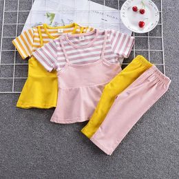 Clothing Sets Cotton Girls Summer Striped Two Piece Short Sleeve Children Fashion Clothes Suit Casual Dress Outfits