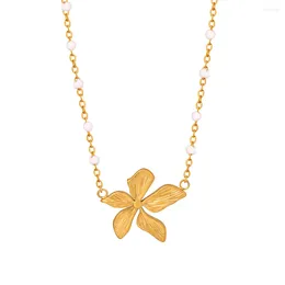 Pendant Necklaces 316L Stainless Steel Golden Flower Dripping Oil Beads Necklace Casual Personality Girl Exquisite Jewellery Gift Party