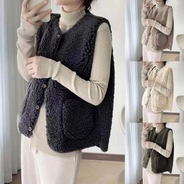 Women's Vests Solid Color Vest Warm And Windproof Particle H Jacket Knit Lapel Women Outerwear Long Bubble