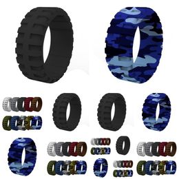 Band Rings 2021 Sile Rings Tyre Tread Design Rubber Wedding Bands For Men 9.0Mm Wide With Groove Flexible Ring Jewellery Ring Dhn3G