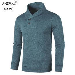Men's Sweaters Sweatwear Half Turtleneck Mens Sweaters Button Neck Solid Color Warm Slim Thick Sweatshirts Winter Pullover Men 231020