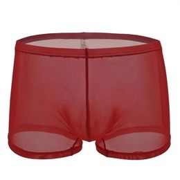 Sexy See Through Boxers Underwear Men's Mesh Thin Boxer Shorts Solid Transparent Breathable Male Underpants Panties Cueca268g