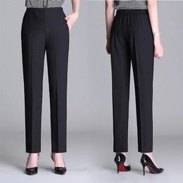 Women's Pants Capris Woman Pants Loose Straight High Elastic Waist Full Casual Trousers Solid Colour Simplicity Pockets Polyester Plus Size Pantalone 231020