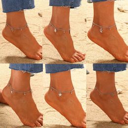 Anklets Silver Colour Female Bohemian Heart Summer For Women Star Ankle Bracelets Girls Barefoot On Leg Chain Jewellery Gift 2023