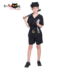 Cosplay Eraspooky Black Boys Policeman Cosplay Halloween Costume Kids Cops Officer Uniform Children Carnival Party Fancy Dress Hatcosplay