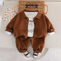 Clothing Sets Autumn Children Boy 3PCS Clothes Set Cartoon Bear Undershirt Cotton Print Outwear Jacket Solid Pant Baby Boy Outfit Kid Boy Suit J231020