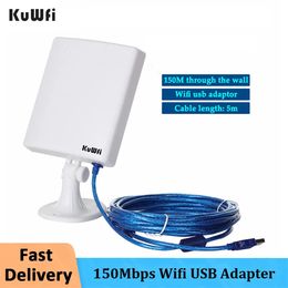 Wi Fi Finders KuWfi 150Mbps Wifi USB Adapter For PC Outdoor Receiver High Gain 14dBi Antenna 5m Cable Network Card Power Waterproof 231019