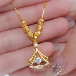 Chokers Genuine 18K Gold Diamond Ginkgo Leaf Pendant Necklaces for Women Simple Zircon Neck Chain Fine Jewellery Gifts 231020