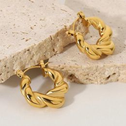 Hoop Earrings Classics Gold Color Twist Thick Circle For Women Stainless Steel Distortion Interweave Huggie Ear Buckle Jewelry