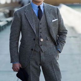 Men's Suits 2023 Wool Tweed Notched Lapel 3 Piece Groom Tuxedo Winter Male Fashion ( Blazer Vest Pants ) Costume Homme