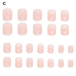 False Nails Nail Salon Alternative Long Lasting Floral Frosted Gold Foil Fake Quick Easy Manicures For Women Girls With Cute Flower