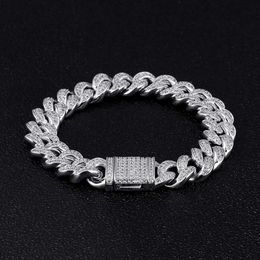 KRKC CO Hip Hop Jewellery 12MM 8inch White Gold CZ Diamond Bracelet Cuban Bracelet