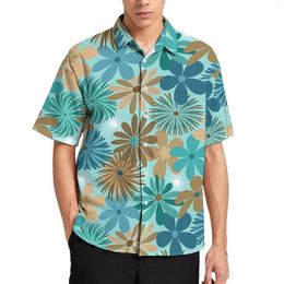 Men's Casual Shirts Ditsy Floral Loose Shirt Male Vacation Blue And Brown Hawaiian Design Short-Sleeved Trending Oversized Blouses