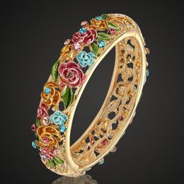 Enamel Flower Bangle For Women Anniversary Jewelry Colar Indain Bangles Very Beautiful Rose Puseiras Ouro272m