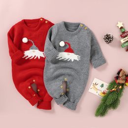 Rompers Christmas Baby Rompers Knit Cartoon Reindeer Baby Boys Girls Rompers Long Sleeve Acrylic born Infant Jumpsuit Bodysuit 231020