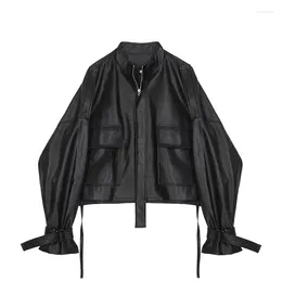 Women's Leather 2023 Autumn Women Faux Soft Pu Motorcycle Jacket Casual Loose Black Punk Zipper Overcoat