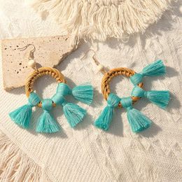 Dangle Earrings Bohemian Colorful Tassels Circular Rattan Ethnic Style Jewelry Accessories For Party Beach Elegant Casual Vacation
