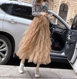 Skirts Chamliforve Women Tulle Mesh Skirt Elegant Elastic Waist Fairy Long Aline Tutu for Spring Summer long skirt 231019