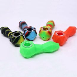 Latest Colourful Geometric Silicone Pipes Glass Porous Philtre Hole Screen Bowl Portable Removable Innovative Herb Tobacco Cigarette Holder Bong Smoking Handpipes