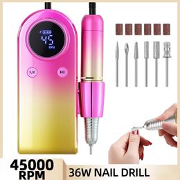 Nail Manicure Set 45000RPM Electric Nail Drills With LCD Display Rechargeable Nail Drill Manicure Machine Gel Polish Pen Portable Cordless Drill 231020