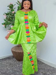 Ethnic Clothing 2 PCS Set Bazin Riche Long Dresses For Daily Birthday Party Dashiki Robe Original Evening Gowns